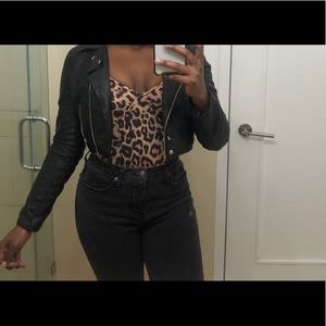Black Cropped Faux Leather Jacket